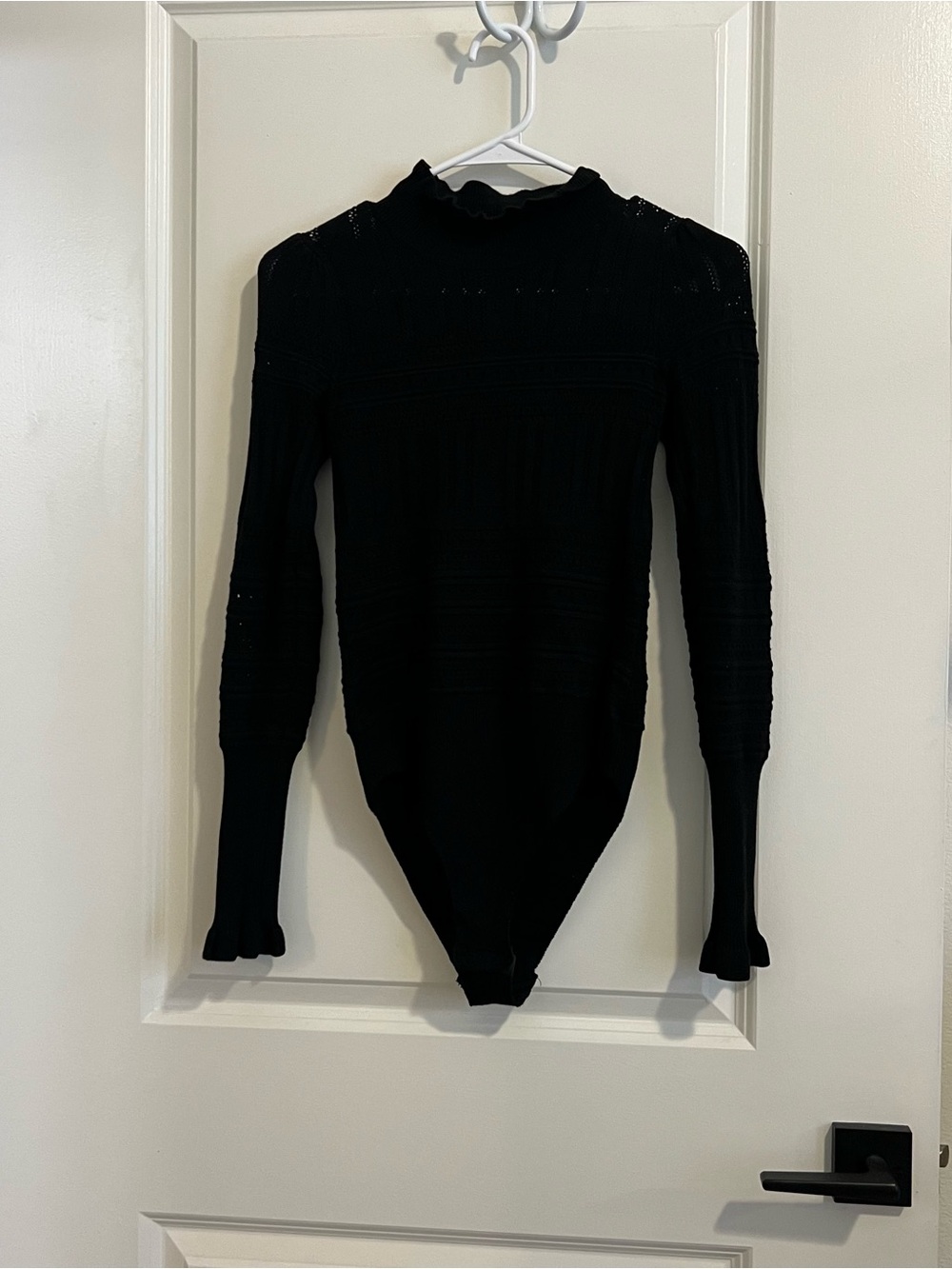 Free People Black Pointelle High-Neck Long-Sleeve Bodysuit - Picture 7 of 10